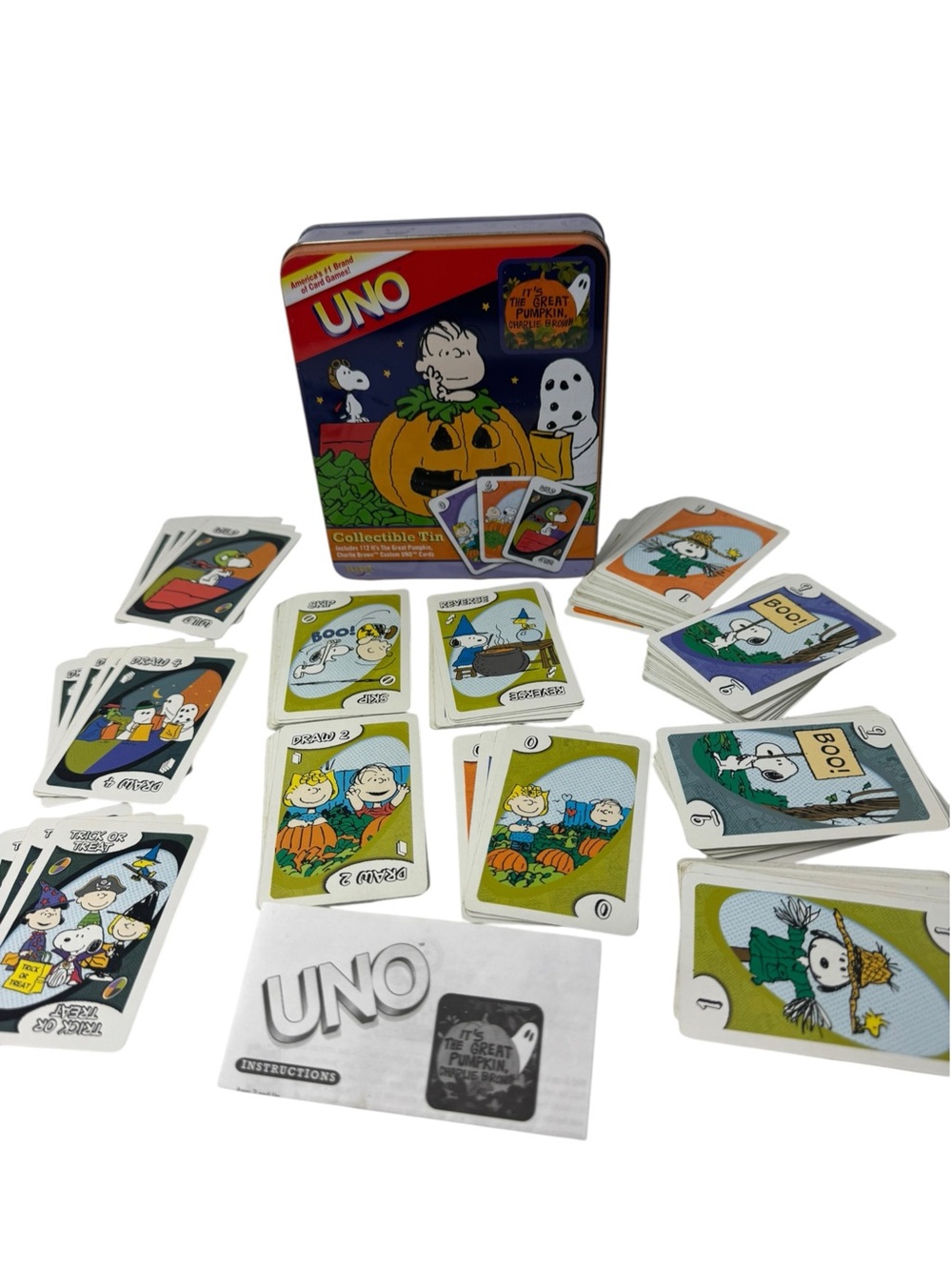 UNO Charlie Brown Snoopy The Great Pumpkin Set Collectible Tin